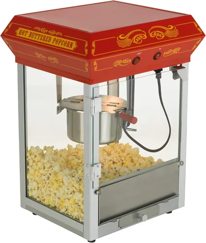 Miniatura 7 de Funtime Sideshow Popper - Máquina de palomitas de maíz de aceite caliente de 4 onzas con carrito, negro/plateado