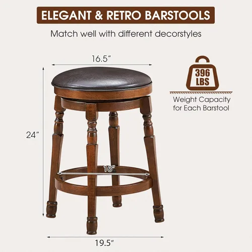 Miniatura 2 de ERGOMASTER Juego de 2 taburetes de bar giratorios de 24 pulgadas, madera de caucho, marrón