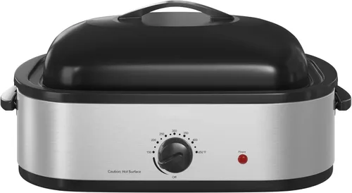 Miniatura 9 de Horno asador eléctrico de 14 cuartos de galón, horno asador de pavo, tapa de autofundación, bandeja extraíble, control de temperatura de rango