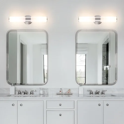 Miniatura 3 de Juego de 2 apliques de pared de níquel cepillado (solo cableado), lámparas de tocador de baño, modernas luces de pared cilíndricas de vidrio