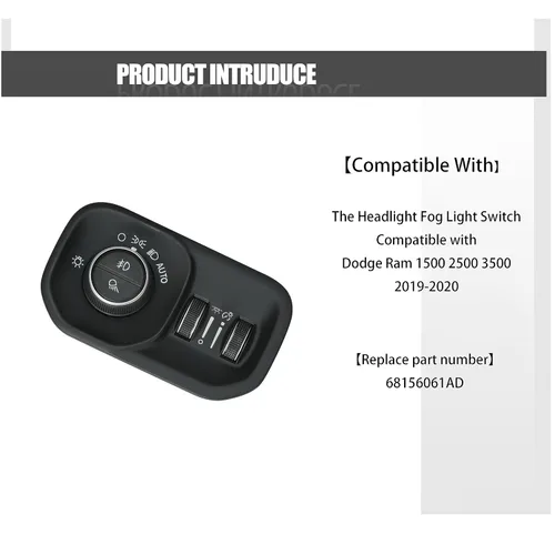 Miniatura 3 de Interruptor de luz antiniebla para faros delanteros compatible con Dodge Ram 1500 2500 3500 2019-2024 sustituye a 68156061AD 68156061AB interruptor