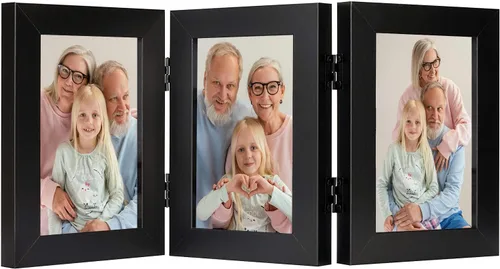 Miniatura 33 de Frametory, 3 Marcos de Fotos 4x6 Marcos de Fotos Trípticos Collage - Cristal Real - Triple Plegable (Gris, 1 Paquete)