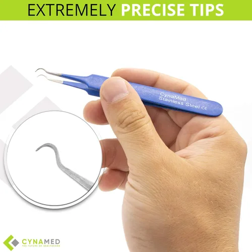 Miniatura 4 de Pinzas para puntos negros, extractor de comedia quirúrgica y astillas con punta de acero curvada profesional. Herramienta ideal para eliminar Azul
