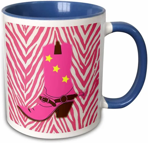 Miniatura 10 de 3dRose Taza de café, tamaño - 15oz - Imagen de la bota de vaquero rosa femenina en la vida campestre Chevron rosa - divertido regalo de taza de café