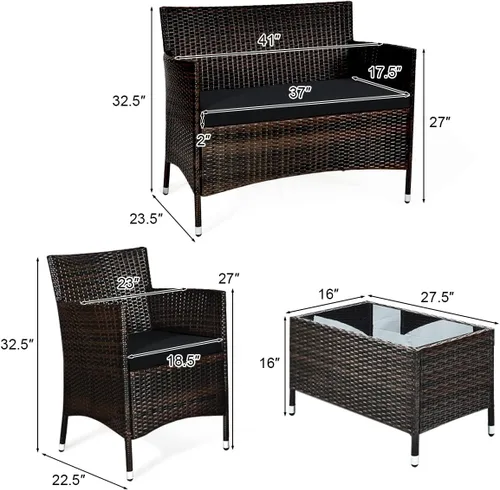 Miniatura 3 de Goplus Juego de patio de ratán de 4 piezas, juego de conversación de mimbre para exteriores e interiores para piscina, patio trasero, césped, sillas
