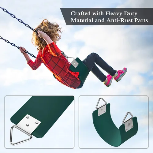 Miniatura 5 de Asiento de columpio AGPTEK, columpio de jardín de 30 x 6 x 0.27 pulgadas para niños y adultos con anillo de triángulo de metal - Verde