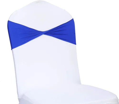 Miniatura 3 de MDS Paquete de 100 bandas de elastano para silla, bandas lisas sin hebilla, reutilizables, elásticas, para decoración de bodas, recepciones, Azul
