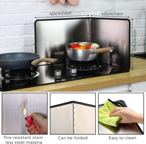 Miniatura 2 de Protector contra salpicaduras de grasa, 2 piezas, protector contra salpicaduras de 2 caras para estufa, protector contra salpicaduras plegable