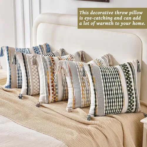 Miniatura 5 de AmHoo - Fundas de almohada de 18 x 18 pulgadas con borlas, fundas de almohada decorativas tejidas con textura de chenilla estilo boho para sofá