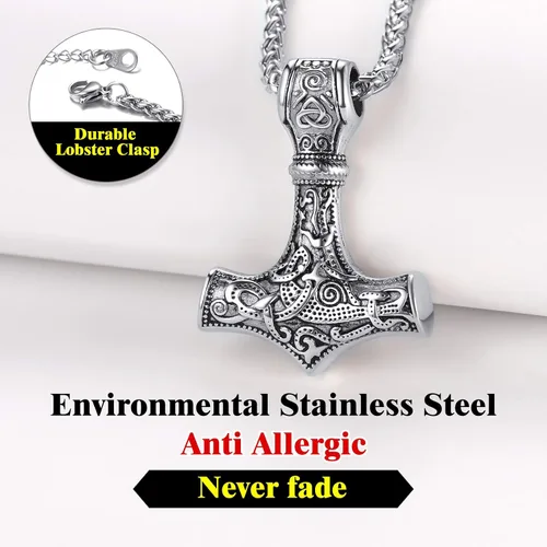 Miniatura 4 de Richsteel Necklaces for Men Womens Thor's Hammer Pendant Mjolnir 316 Stainless Steel18K Gold PlatedBlack Viking Nordic Jewelry