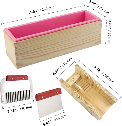 Miniatura 2 de ZOENHOU 7 moldes de jabón de 42 onzas con cortador ondulado de acero inoxidable y cortador recto, barra de jabón rectangular de silicona para hacer
