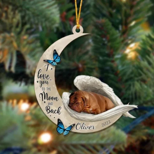 Miniatura 107 de Adorno colgante personalizado de ángel durmiendo en la luna, perro sabueso afgano, nombre personalizado, acrílico impreso en 2D plano – cumpleaños