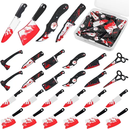24 dijes de cuchillos falsos, colgante de Halloween, mini cuchillos falsos de plástico para mujeres, fabricación de joyas, manualidades, dijes de