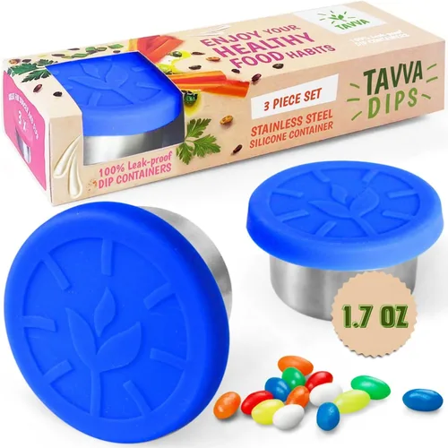 TAVVA 3 recipientes de condimentos de 1.7 onzas con tapas, a prueba de fugas, con tapas de silicona, sin BPA, aptos para lavavajillas y congelador,