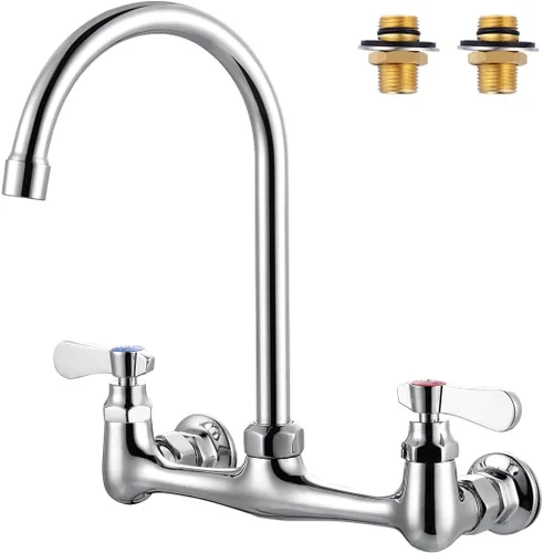 Grifo de fregadero comercial con boquilla giratoria de cuello de cisne de 6 pulgadas, grifo de cocina de montaje en pared central de 8 pulgadas,
