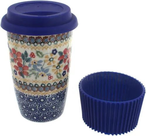 Miniatura 10 de Blue Rose Polish Pottery - Taza de café de viaje de mariposa amarilla y azul - 12 oz - Taza para llevar, se adapta a la mayoría de portavasos