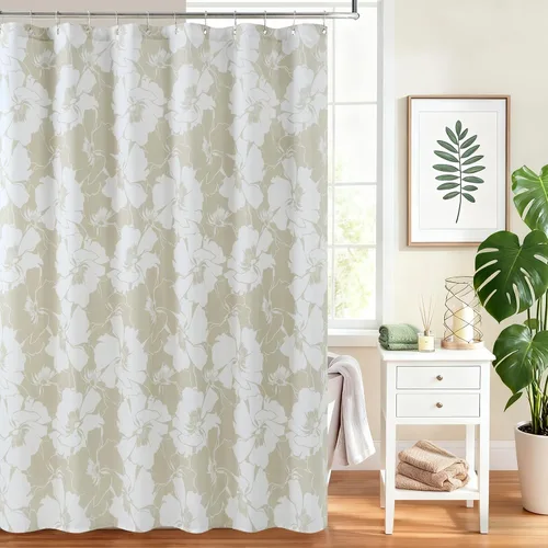Miniatura 10 de Cortina de ducha de tela de piña, color marrón salvia, beige, cortina de ducha rústica con piñas de pino y hojas verdes, cortinas de baño