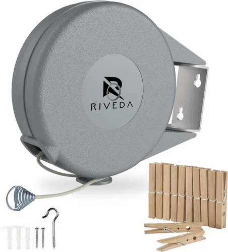 Tendedero retráctil – Línea de lavado portátil resistente para interiores y exteriores – Línea de ropa retráctil de PVC de 45 pies con montaje en