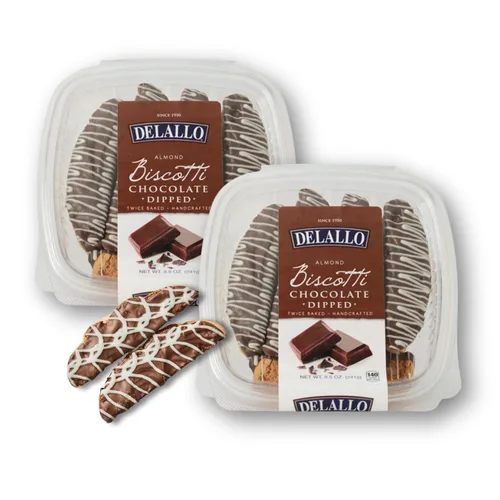 DeLallo Galletas de biscotti bañadas en chocolate, receta italiana auténtica horneada dos veces, galletas toscanas totalmente naturales sumergidas