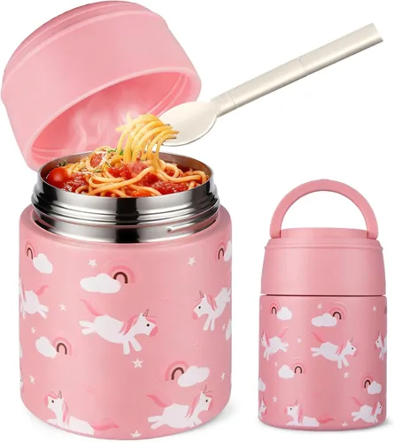 Miniatura 17 de Termo de Sopa de 10 oz para Comida Caliente para Niños, Frasco de Comida Aislado con Cuchara de Boca Ancha, Contenedor de Almuerzo de Acero Negro