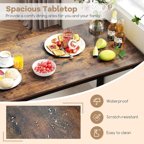 Miniatura 2 de GOFLAME Juego de mesa de comedor de 4 piezas para 4, mesa de comedor rectangular de madera con banco y 2 taburetes, juego de mesa de cocina