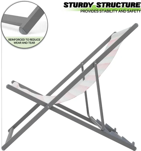 Miniatura 6 de Magshion Juego de 2 sillas plegables de playa, diseño reclinable ajustable de 4 niveles, marco de aluminio ligero, silla portátil al aire libre