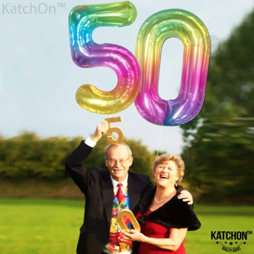 Miniatura 6 de Globos gigantes de arcoíris con el número 50 de 40 pulgadas, globos del número 50 para decoraciones de cumpleaños de 50 para niñas, globos