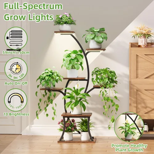 Miniatura 4 de Soporte para plantas de interior con luces de crecimiento, estante de plantas de interior de 7 niveles, soportes de esquina de 44 pulgadas