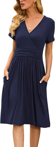Vestido de verano floral para mujer, cuello en V, bohemio, con volantes, manga con volantes, vestido de lunares suizos, con cinturón, acampanado,