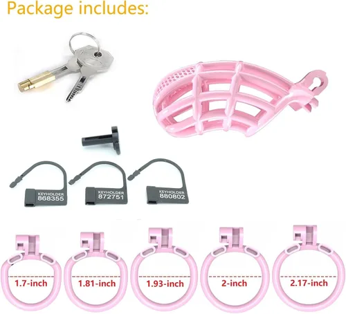Miniatura 8 de Jaula de castidad masculina Cobra con 5 anillos de resina y cerradura para hombres, transpirable (Grande)