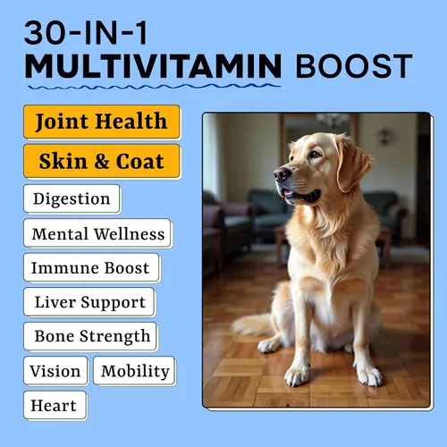 Miniatura 4 de Vitaminas para perros + glucosamina, multivitaminas masticables + probióticos, omega, soporte de cadera y articulaciones, piel y abrigo, salud