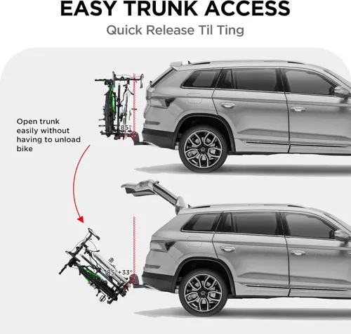 Miniatura 5 de Young 2 Bike Rack Basculante Montado en Enganche con Pedal Conveniente para Automóviles, SUVs y Camiones, Se Adapta a Enganches de 1.25" y 2