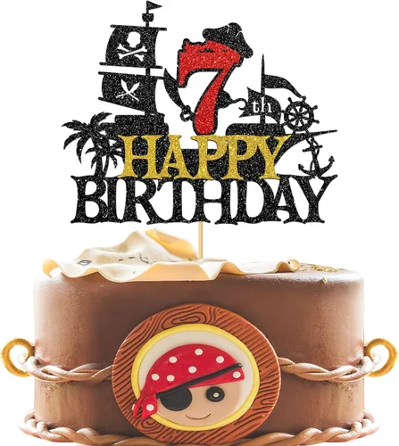 Miniatura 9 de Decoración para pastel de cumpleaños de 1er cumpleaños, barco pirata náutico de vela para primer cumpleaños, decoración de fiesta de cumpleaños