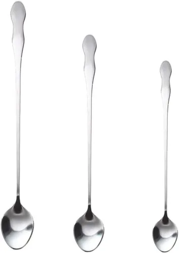 Miniatura 16 de SellerWay Cuchara de mango largo, cucharadita de acero inoxidable helado de 10 pulgadas para mezclar, té, batido, café, 3 formas diferentes