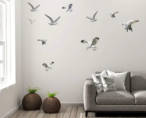 Calcomanías decorativas para pared de gaviota, calcomanías de escena de playa, rebaño de pájaros voladores, vinilo costero, sala de estar, baño,