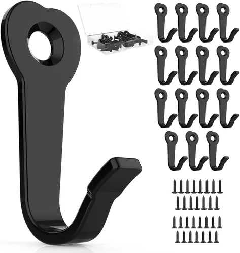 Miniatura 10 de ZAYBOD Paquete de 10 Ganchos Negros de Servicio Pesado Montados en la Pared con 30 Tornillos - Vestíbulo, Mochila, Bata, Ganchos para Sombreros