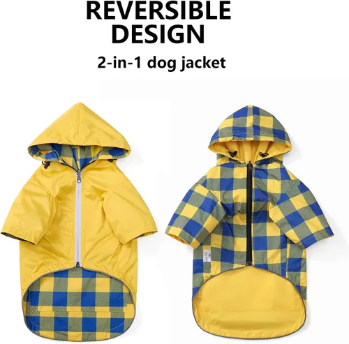 Miniatura 3 de Impermeable para Perros Perros Impermeable Chaqueta de Lluvia Reversible para Perros Razas Pequeñas y Medianas Cremallera Reflectante Bolsillo