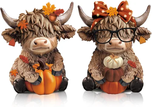 Miniatura 20 de Karenhi 2 piezas de figuritas de vaca de las Tierras Altas para el Día de la Madre, figuritas de gnomo de vaca con flores y corazón de MADRE