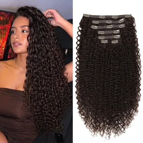 Miniatura 7 de Extensiones de cabello sintético con clip, extensiones de cabello sintético negro y rubio miel, extensiones de cabello rizado Jerry para mujeres