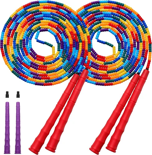 Miniatura 13 de Cuerda de saltar doble holandesa larga de 16 pies, 1 paquete/2 unidades, cuerda de saltar ajustable suave con cuentas para niños y adultos, lo