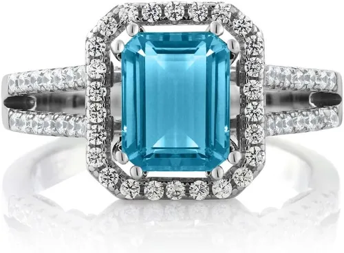 Miniatura 3 de Gem Stone King Anillo de compromiso de plata de ley 925 con topacio azul suizo para mujer