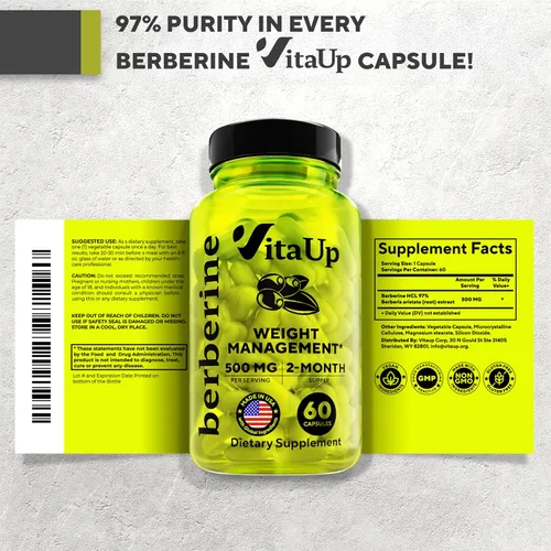 Miniatura 8 de VitaUp Suplemento de berberina de 500 mg – Berberina fabricada en Estados Unidos 500 mg – Berberina HCL sin OMG – Suplementos de berberina