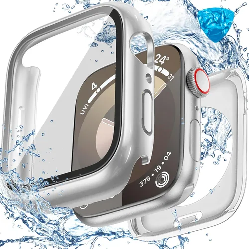Miniatura 27 de 3 en 1 Goton Estuche impermeable duro para Apple Watch, protector de pantalla de 40mm, cubierta frontal de vidrio templado protectora completa