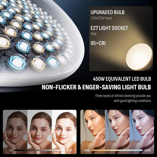 Miniatura 2 de NiceVeedi Softbox Kit de iluminación para fotografía, 20 x 28 pulgadas, 85 W, 3000 K-6000 K, bombilla LED E27, kit de iluminación con brazo de pluma