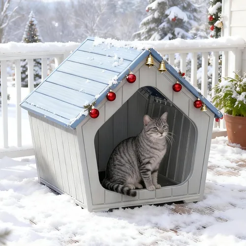 Miniatura 9 de KAMABOKO Casa para gatos al aire libre, refugio de plástico PP resistente a la intemperie para uso en interiores y exteriores, casa duradera