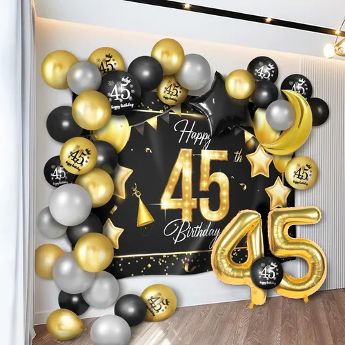Miniatura 10 de Juego de globos dorados de feliz cumpleaños número 10 – Saludos a los 10 años de edad, guirnalda temática de fiesta con estrellas y luna, decoración