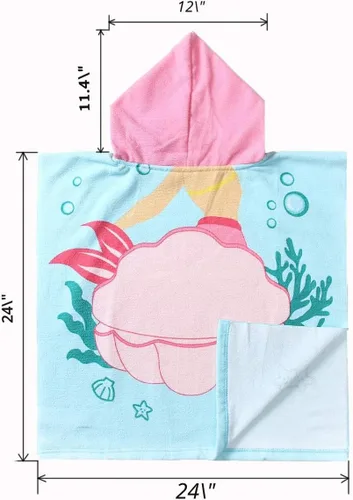 Miniatura 2 de NovForth Toalla de Playa para Niños y Niñas, Envoltorio de Toalla de Baño con Capucha de Sirena, Toalla de Piscina para Niños Pequeños con Capucha