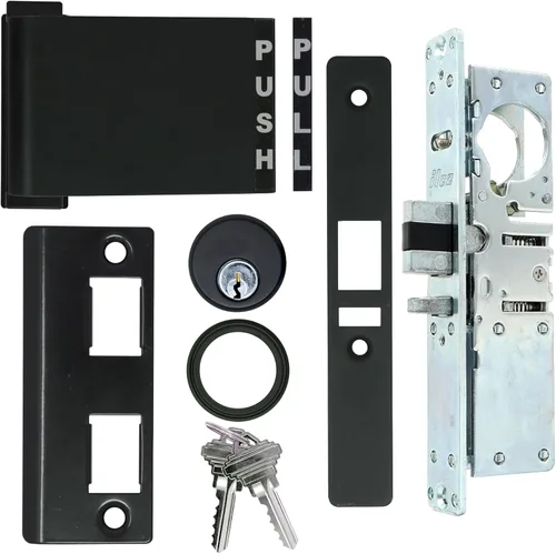 Summit Doorware Kit de cerradura de mortaja y manija de salida con cilindro de embutir y llaves en acabado duronótico (empujar a derecha) -