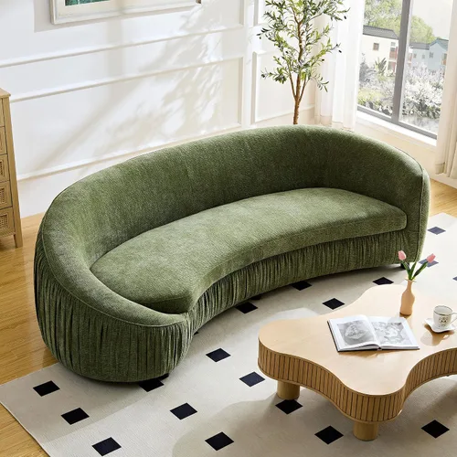 Miniatura 14 de WILLIAMSPACE Sofá curvado de 101 pulgadas, moderno sofá boucle tapizado de gran tamaño con 4 almohadas, sofá de peluche de 4 asientos para sala