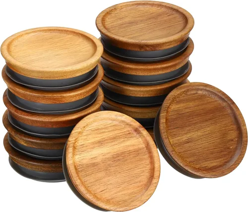 PATIKIL Tapas para tarros de conservas de madera de boca regular, tapas de frascos de bola, tapas de madera con sello de silicona hermético, tapas